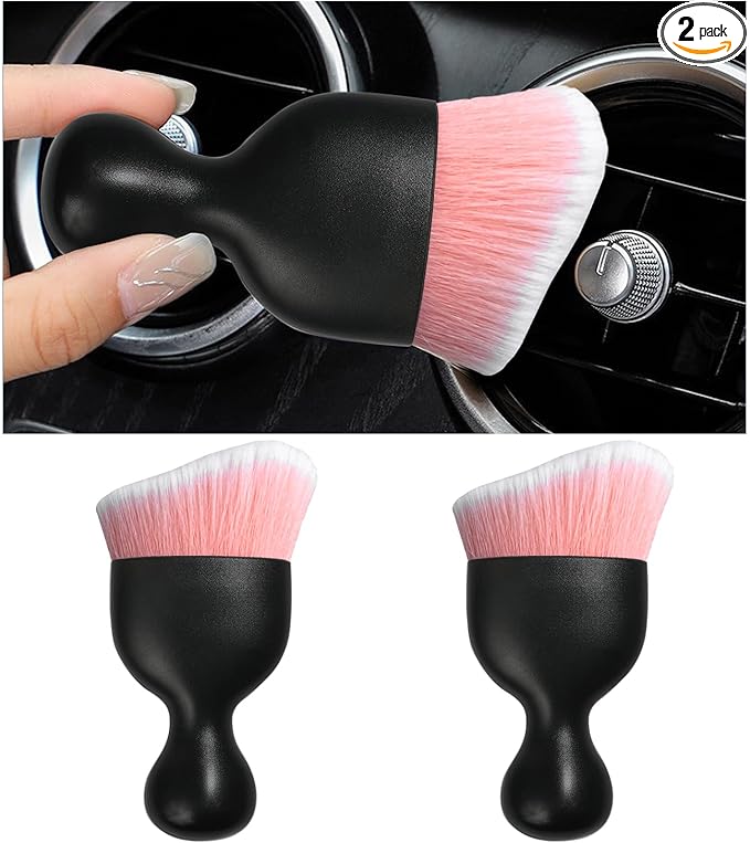 2PCS Car Interior Dust Brush, Soft Scratch Free Auto Detailing Brushes, Universal Vehicle Interior Cleaning Tool for Automotive Dashboard, Air Vents, Leather (Pink & White)