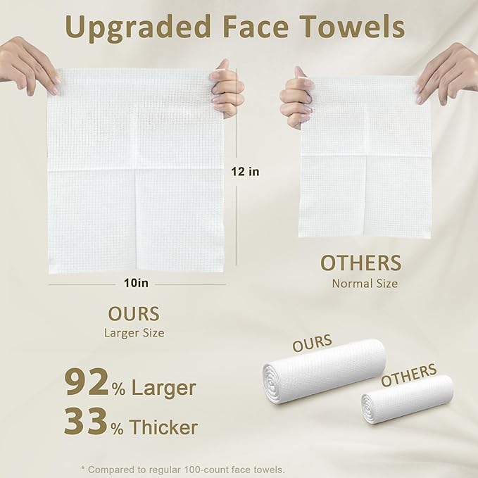 Ourmed Life Face Towels, Disposable Biodegradable Facial Towels for Sensitive Skin, Lint- free Face Wipes for Washing Face, Skincare and Makeup Remover, Dry Wipes, 10"×12" Extra Large, 100 Count