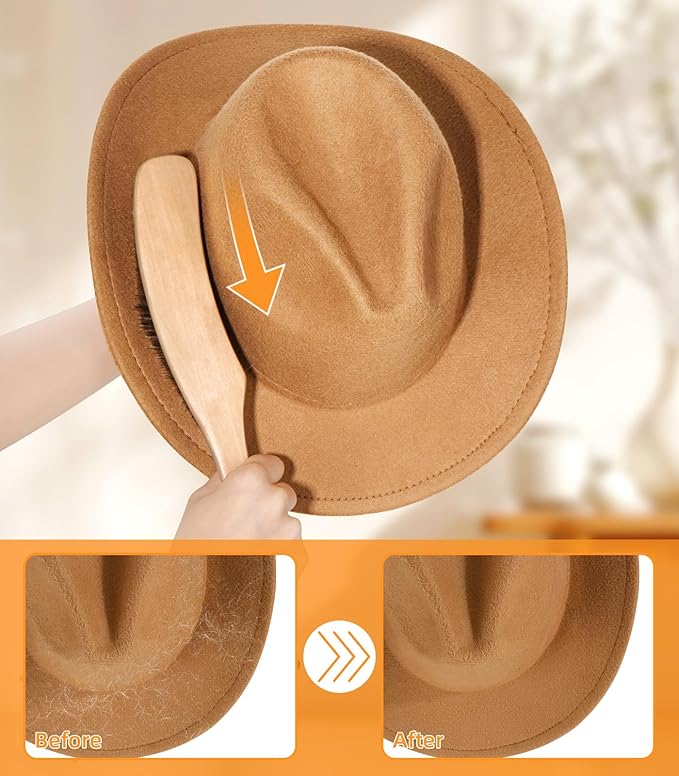 Cowboy Hat Brush, 100% Horsehair Brush for Cleaning, Lint Brush Removes Dust, Pet Hair, Cleaning Kit for Suede, Felt Hats, Wool Coats, Suits, Clothes, Shoes, Furniture, Wood Handle with Storage Bag
