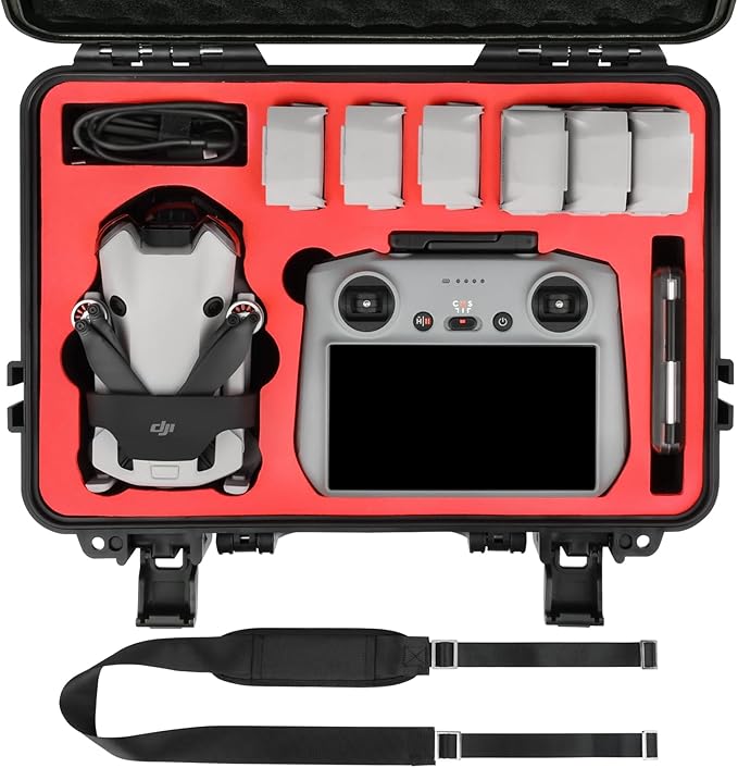 Hard Case for DJI Mini 4 Pro: IP67 Waterproof Carrying Cases for Mini 4/3 Pro/3 Drone Fly More Combo RC 2/RC Smart Controller | Storage Box for Propellers Accessories (Case Only) (Black)