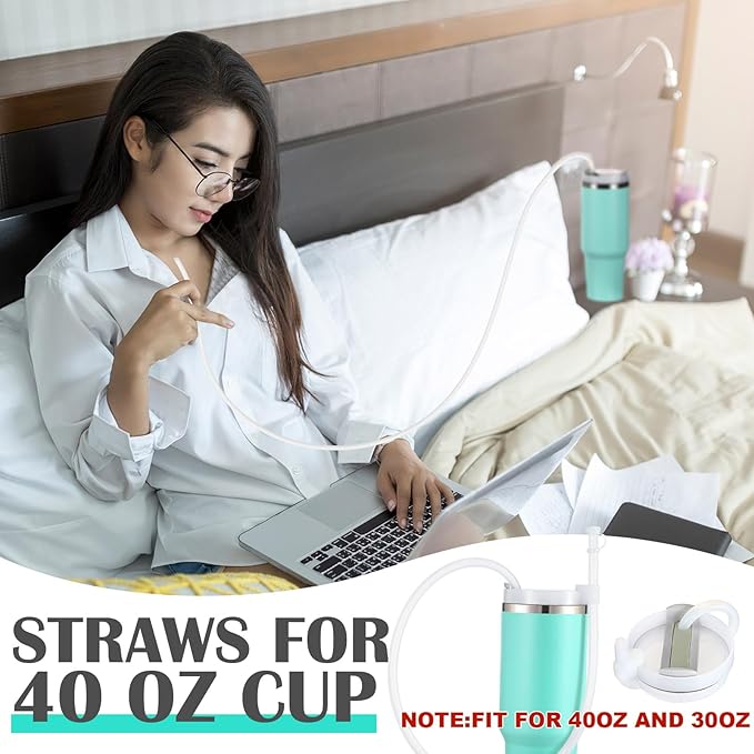Baderke 2 Set Extra Long 35" Reusable Silicone Straws Compatible with Stanley 40 oz Tumbler Large Water Wine Bottle Flexible Drinking Straws & Cleaning Brushes Tumbler Accessories(Clear)