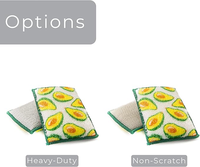 Smart Design Heavy Duty Scrub Sponge with Bamboo Odorless Rayon Fiber - Set of 9 - Ultra Absorbent - Soft & Metallic Scrub - Cleaning Dishes & Hard Stains - Kitchen - Pineapple, Citrus, Avocado Prints