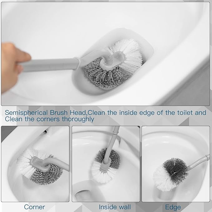 2Pcs Toilet Brush, Slim Compact Bathroom Toilet Scrubber No Dead Corners Silicone Toilet Brush, Curved Design Angled Toilet Cleaner Brush Scrubber for Deep Cleaning