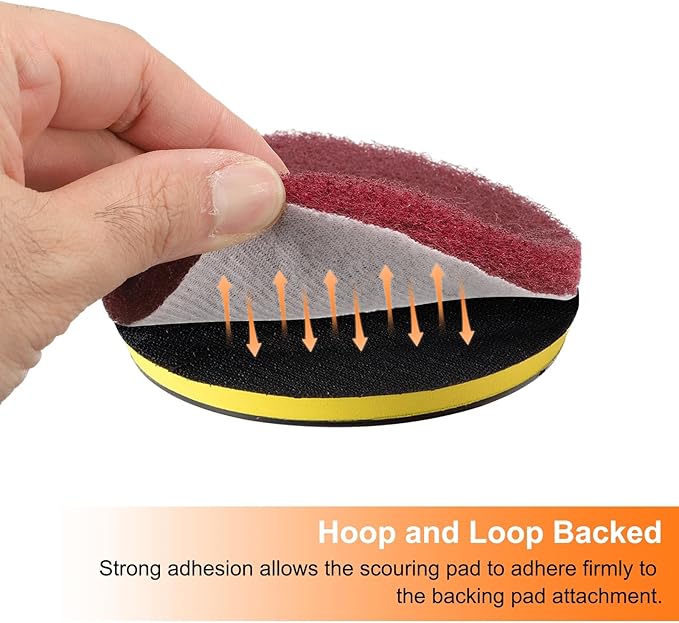 HARFINGTON 20pcs Scrubber Scouring Pads 500 Grits 2 Inch Drill Power Brush Hoop and Loop Surface Conditioning Disc Drill Scuffing Disc Scrub Pads for Home Kitchen Cleaning, Dark Red
