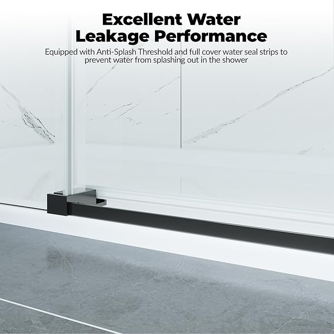 56-60" W x 76" H Frameless Sliding Shower Door - 1/4" (6mm) Clear Tempered Glass, Waterproof, Matte Black Bathroom Door with Easy Installation