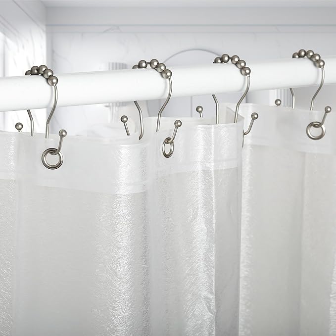 Goowin Shower Curtain Hooks, 12 Pcs Shower Curtain Rings, Stainless Steel Shower Curtain Hangers, Double Hook Shower Curtain Hooks, Smooth Sliding Anti-Drop Shower Rings for Curtain (Matte Nickel)