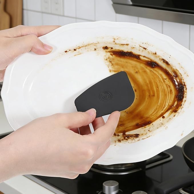 Pan Scraper Tool 5 Pack Plastic Pot Scraper Dish Scrapers for Cast Iron Food Scrapers Tool Non-Scratch Plastic Bowl Scraperes for Cleaning Grease Burnt Food （Black Thickness 0.078 inches