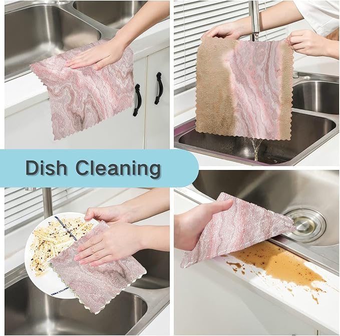 ALAZA Dish Towels - Rose Gold Marble Pink Dish Cloths, Super Absorbent Coral Velvet, Lint Free, Soft Towel Kitchen Accessories Set of 6, 11"x11"