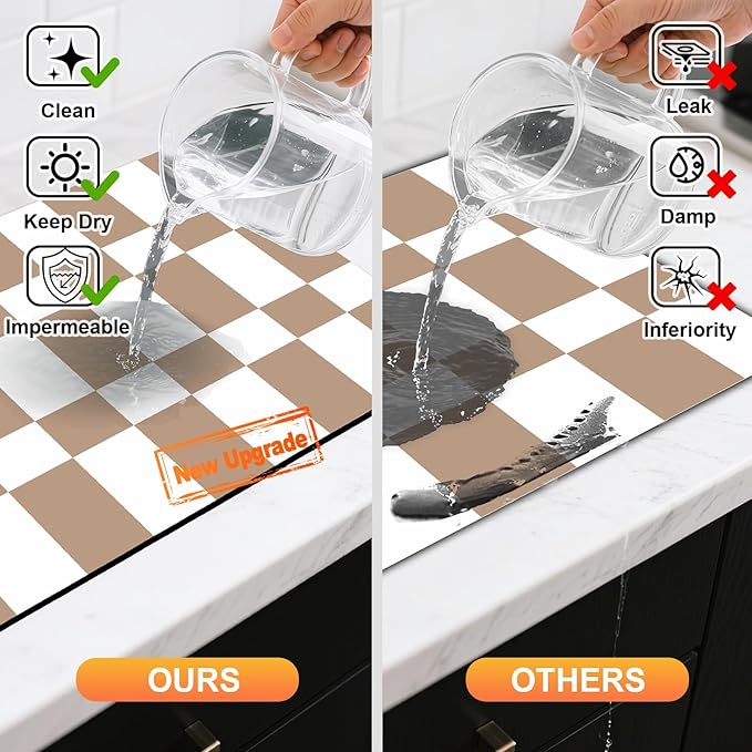 Dish Drying Mats for Kitchen Counter, Waterproof Coffee Mat for Countertop, Under Sink Mats, Coffee Bar Mat Accessories
