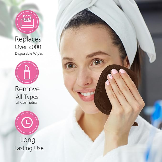Orighty Makeup Remover Cloth, 12 Pack Makeup Removal Face Cleansing Cloth, Reusable Make Up Remover Pads Remove Instantly Dirt with Just Water, 5 x 5 in, Brown