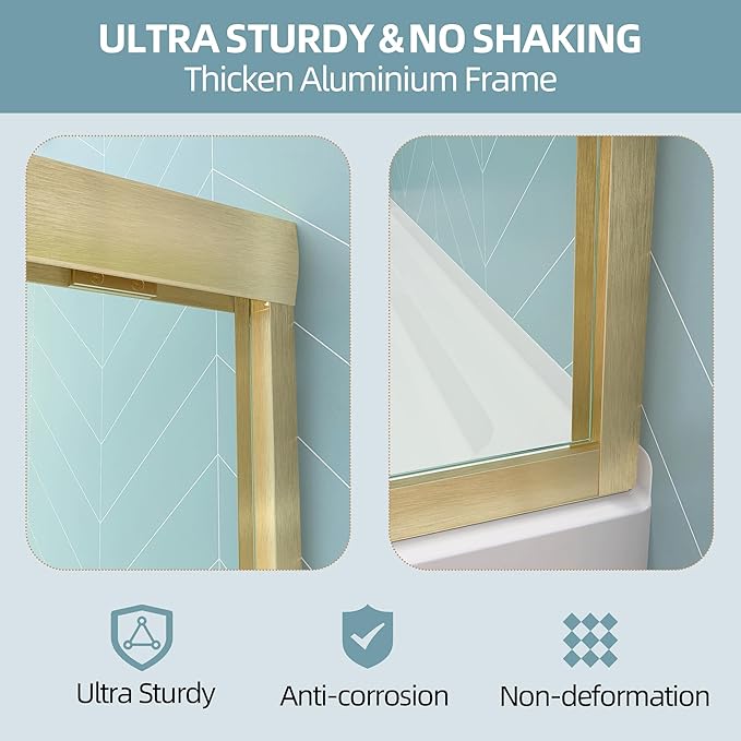 GETPRO Sliding Shower Door 44-48 in. W x 72 in. H Semi-Frameless Bypasss Double Sliding Glass Shower Doors,1/4 inch Clear Tempered Glass Door for Walk-in Shower Brushed Gold
