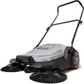 Walk-Behind Outdoor Hand Push Floor Sweeper - 5.25 Gallon Capacity - 25.5" Sweeping Width - Sweeps up to 27,900 ft/Hour, Grey