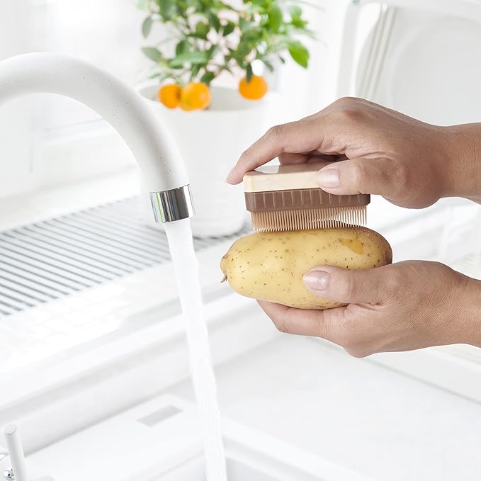 HIC Kitchen Potato Brush and Vegetable Scrubber, Dual-Textured Bristles, Set of 2
