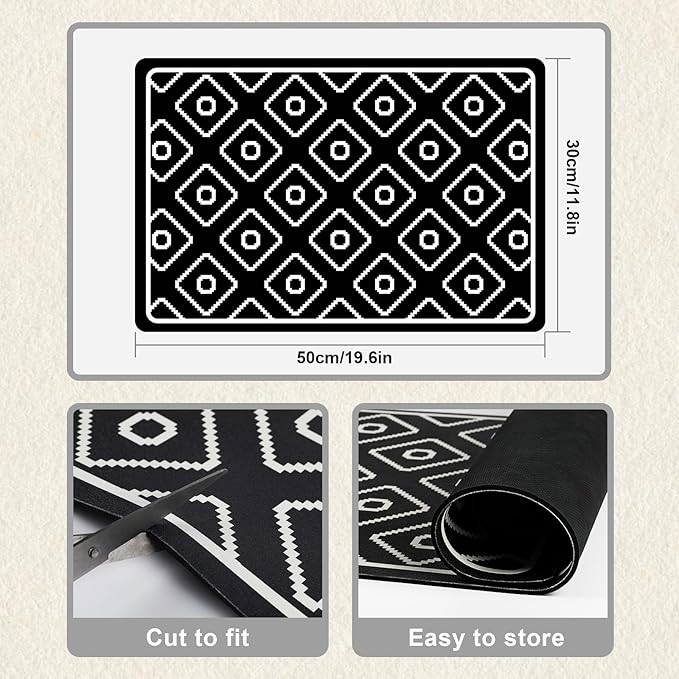 SUEH DESIGN Dish Drying Mat, Absorbent Coffee Mat 19.6 x 11.8 in Quick Dry Drying Mats Large Coffee Mat for Coffee Bar Kitchen Countertop, Black