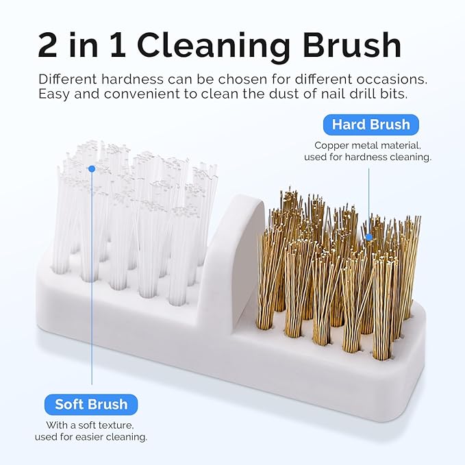 MelodySusie Nail Drill Bits Cleaner Brush Case Accessories with Clear Cover for Cleaning Tungsten Carbide Ceramic Nail Drill Bits Cuticle, Steel Wire & Nylon Double Brush - Black