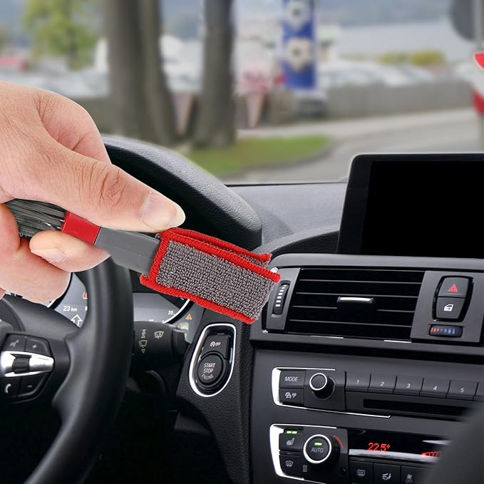 Car Air Vent Cleaning Brush and Computer Keyboard Duster 2pcs, Double-Ended Mini Brushes for Automotive Interior and Air Conditioner Dust Removal, Portable Car Cleaning Tools