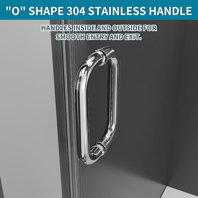 Framelss Hinged Shower Door, 32" W x 76" H Single Swing Pivot Shower Door, 3/8" (10mm) Tempered Glass with Nano Coating, Stainless Handle, Glass Door for Walk-in Shower - Bright Chrome