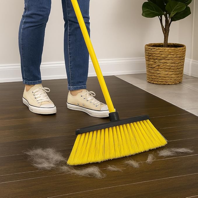 LUZIA Yellow 14" Premium Broom Head – Extra Dense Soft Flagged Bristles – Deep Sweep – Universal 7/8" Thread – Recycled PP – Handle Not Included(Yellow, LUZIA)