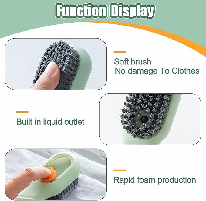 Liquid Adding Soft Fur Cleaning Brush, Multifunctional Cleaning Brush with Soap Dispenser, Multifunctional Liquid Shoe Brush, 2 Brushes + 2 Cleaning Cloths for Home Cleaning, Shoe Washing, Laundry