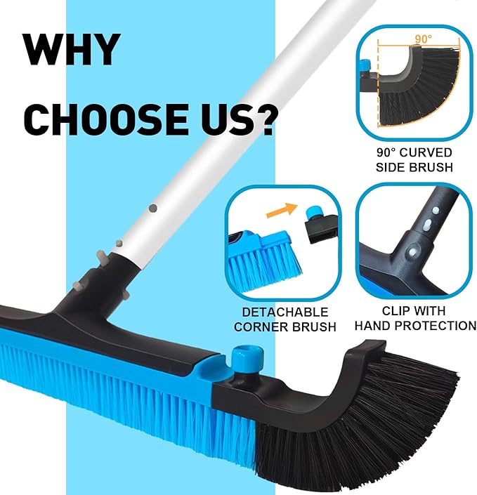 Poolvio 22" Extra-Wide Pool Brush Head, Heavy-Duty Pool Scrubber Brush with Detachable Corner Brush & Strong Nylon Bristles for Walls & Floors in Above-Ground and Inground Pools (Blue)