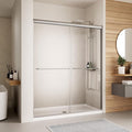 Shower Door,56-60" W x 70" H Semi-Frameless Double Sliding Glass Shower Door with 1/4'' (6mm) Clear SGCC Tempered Glass,Bypass Shower Enclosure,Brush Nickel