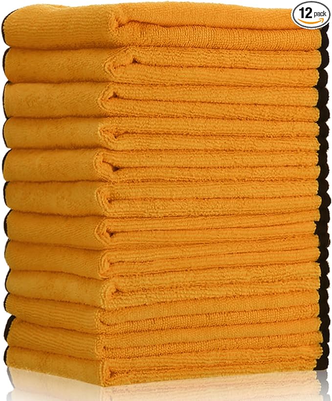 Tallew 12 Pcs Microfiber Towels:16"x16" Microfiber Drying Towels Bulk Micro Fiber Car Cleaning Cloth for Cars Drying Washing Polishing Office Windows Cleaning Household Supplies (Yellow)