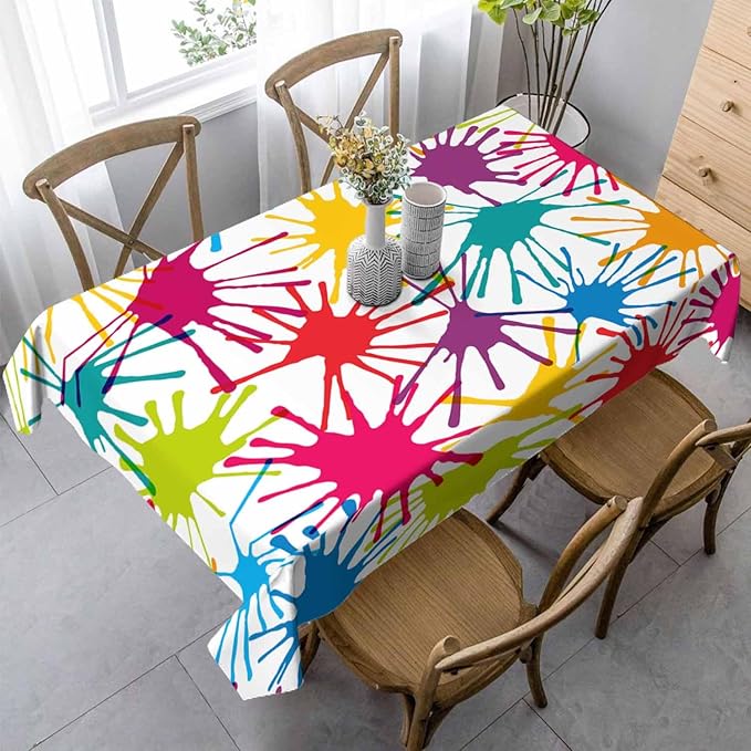 Color Blots Table Cover 52x70 Paintball Splatter Red Yellow Green Blue Table Cloth Rectangle Table for Banquet Party Decorative Outdoor Picnic Dining Kitchen Table Cover