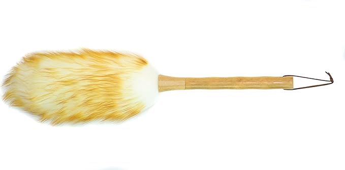 Surell Duster - Lambswool Feather Duster with 9" Wooden Handle - Anti Static Shearling Wool Head for Cleaning Cars, Ceiling Fans, Furniture, Blinds - Perfect Housewarming Gift