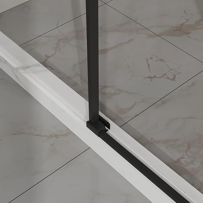 Semi-Frameless Shower Door 60" W x 72" H, 1/4" Clear Tempered Glass, Sliding Design, Reversible Installation, Matte Black Finish, Space-Saving Glass Shower Door for Small Bathrooms
