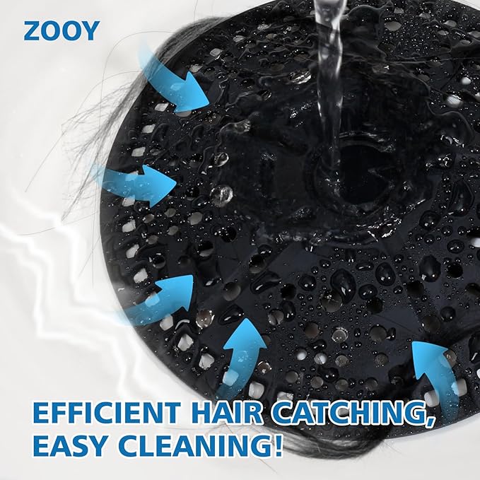 ZOOY Shower Drain Hair Catcher, 2 Pack 5.5 Inch Silicone Large Drain Cover, Bathroom Hair Drain Catcher, Flat Anti-Clog Hair Trap for Shower, Bathtub, Tub & Sink Hair Strainer(Black)