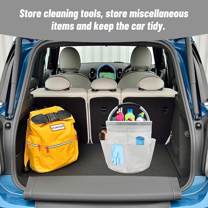 17L Cleaning Caddy with Handle, Foldable Cleaning Supply Caddy with 6 Pockets Cleaning Caddy Bag for Outdoor Camping Garden Harvest Basket Bathroom Storage (Clear)