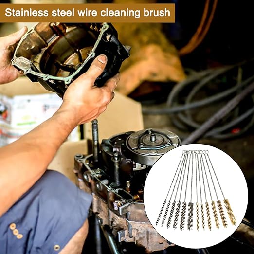 12 Pcs Brass Wire Brush Stainless Steel Wire Brush Set, 12"/30.5cm Long, Round Metal Cleaning Brush Bore Brush for Tubes, Cylinders, Bottle, Narrow Spaces, Auto Parts, 1/4" to 3/4"(6/8/10/15/18/20mm)