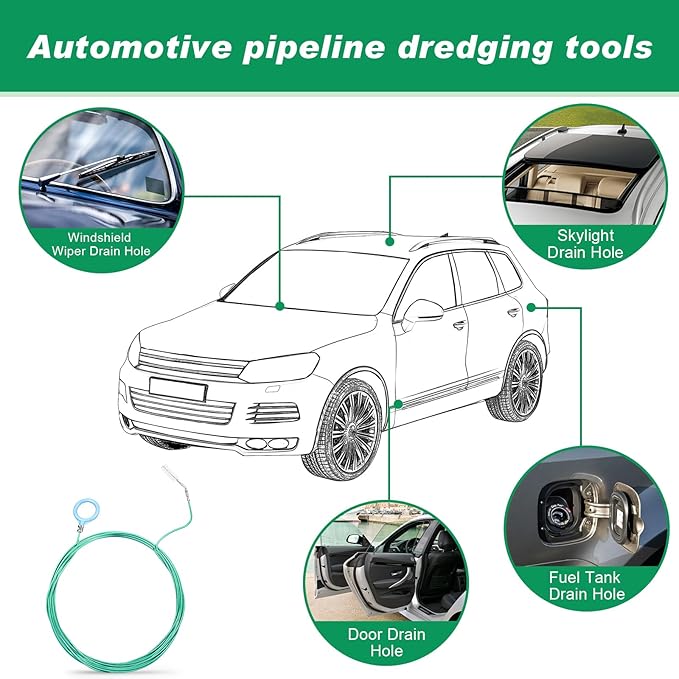 Auto Sunroof Drain Cleaning Tool,394Inch Long Pipe Cleaner for Car,Flexible Tube Cleaning Brush with 2Pcs 7.9inch Cleaning Brush Skinny Pipe Drain Dredge Cleaning Tool for Car Sunroof Wiper Drain Hole