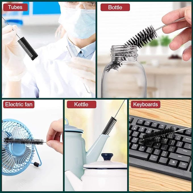 Long Straw Brush, Nylon Pipe Tube Cleaner 10-ihch X 2/5-inch Set of 10 (Black)
