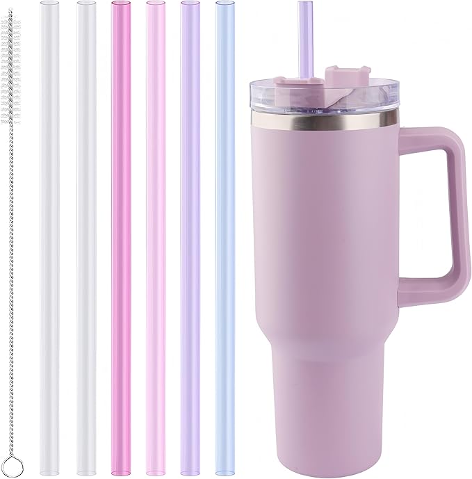 Joshey 12 Inch Tritan Replacement Straws for Stanley 40oz Tumbler - 6 Pack Reusable Long Straws with Cleaning Brush, Fits 30oz & 40oz Stanley Cup Accessories, BPA-Free (5 Colors)