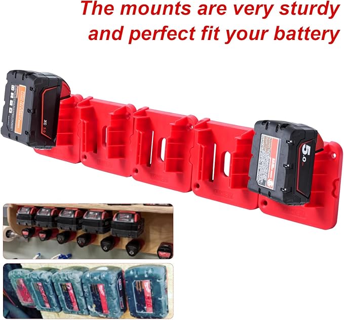 10 Pack Battery Holder for Milwaukee M18,Wall Mount M18 18v Battery Holder Storage Case Tool Holder for Shelf Work Van Toolbox