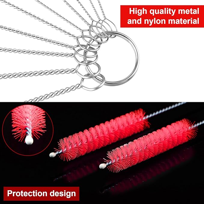 Reusable Straw Cleaning Brushes Bottle Test Tube Long Straw Cleaning Brush Nylon Washing Tool Reusable Bottle Brush in Different Size (Red-Black,16 Pieces)
