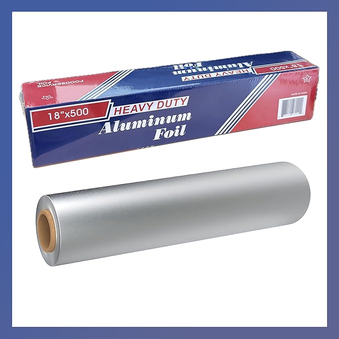 Aluminum Foil Wrap Roll 18 in x 500 Feet Long Industrial Size and Strength | Commercial Grade & Length Foil Wrap for Food Service Industry and Home Use Strong Silver (18 in x 500 ft, 1 Pack)