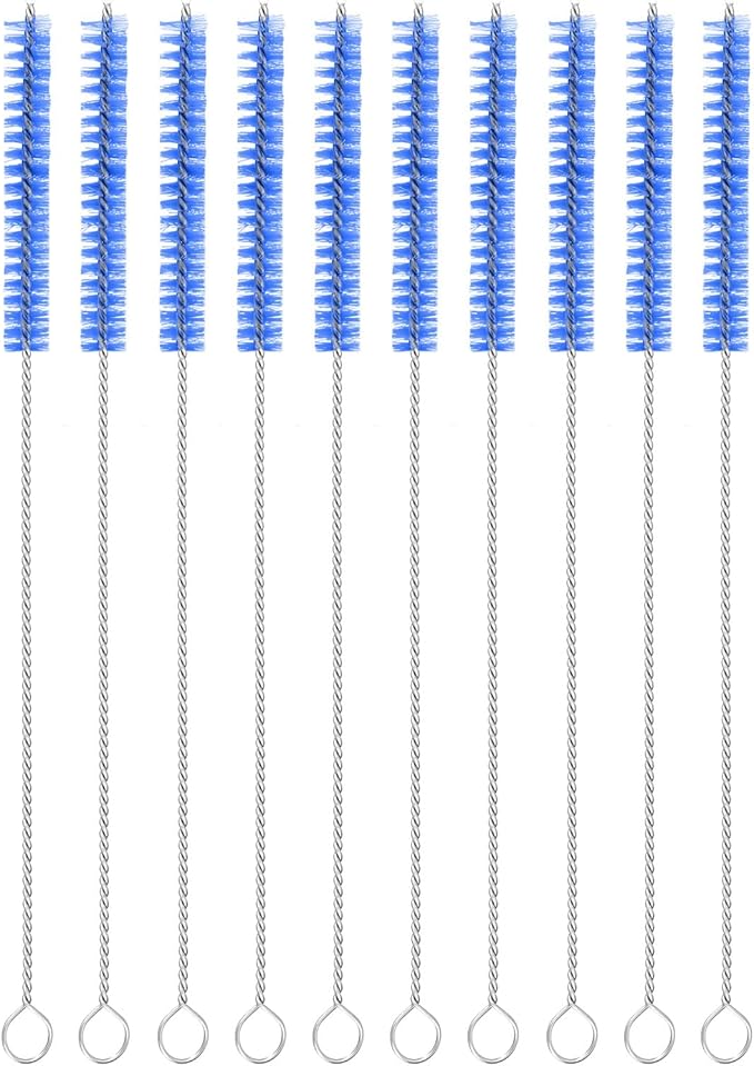 uxcell 10Pcs Drinking Straw Cleaning Brushes, 8" x 2/8" Nylon Bristles Long Straw Brush Pipe Cleaner for Washing Straws Pot Spout, Sippy Cup, Bottle and Tube (Blue)