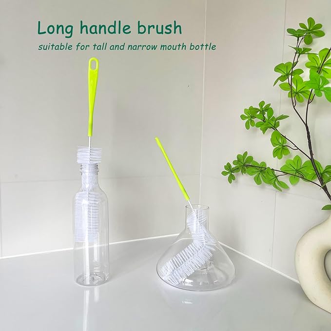 Water Bottle Brush with 5-in-1 Multi-Function, Baby Bottle Brush for Cleaning Nipple/Cup Lid Gap, Straw Bottle Cleaner, 15.1" Long Handle for Narrow Bottleneck Decanter, 3 Pack Set