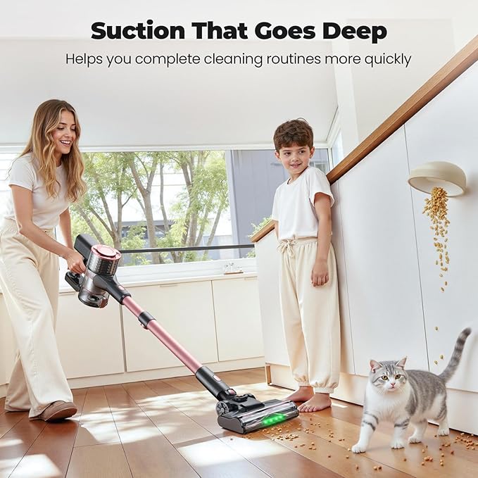 Cordless Vacuum Cleaner, Powerful Lightweight Stick Vacuum with Self-Standing, Anti-Tangle, 8-in-1 Rechargeable Vacuum Cleaners for Home, Hardwood Floors, Carpet, Pet Hair