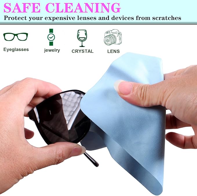 8 Pack Multicolor Premium Microfiber Cleaning Cloths&Wipes for Cameras Lenses,Eyeglass,Jewelry,Crystal,i pad,Screens&More