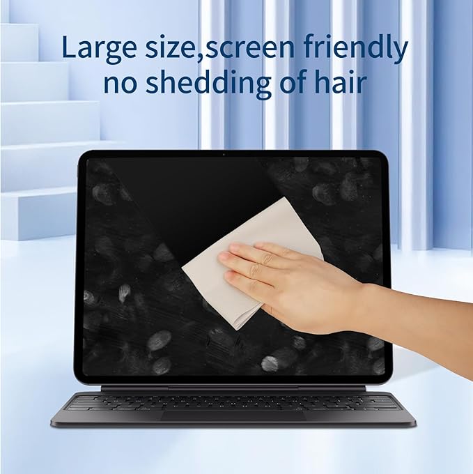 2 Pack Microfiber Suede Polishing Cloth for Tablets,Universal 11/12/13/14" Screen Cleaning Cloths Body Lens Cleaning Remove Oil Stains and Fingerprints for iPad,Galaxy Tab,Surface(White/Grey)
