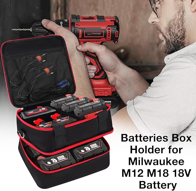 Battery Storage Case for Milwaukee M12 M18 18V 20V Battery and Charger, Tool Batteries Pack Container Carrier Box Hard Batteries Storage Box Holder, Tool Batteries Carrying Box (Bag Only)