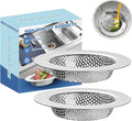 RQYEKDO Kitchen Sink Drain Strainer,2 Pack Stainless Steel Sink Drain Basket with Large Wide Rim 4.4 Inch Diameter,Kitchen Sink Strainer Cover, Hair Food Catcher &Mesh Filter(Silver)