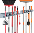 nacena Broom Holder Wall Mount, 2 Packs grey Wall Hanging Garden Tool & Utility Closet Organizer Mop & Broom Hook Wall Mounted Heavy Duty Broom and Mop Organizer Wall Hanging for Bathroom, garage