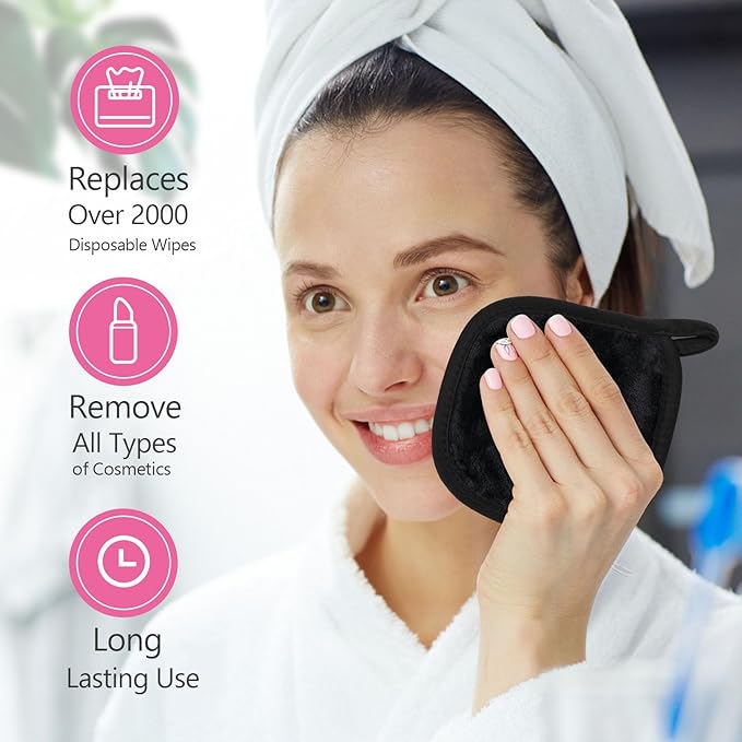 Orighty Makeup Remover Cloths 12 Pack, Makeup Removal Face Cleansing Cloth, Reusable Make-up Remover Pads Remove Instantly Dirt with Just Water, 5 x 5 in (Black)