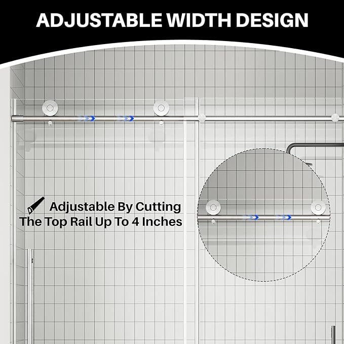 WinZo Frameless Shower Door 50-54 in W x 75 in H, Sliding Shower Door with 5/16"(8mm) Clear Tempered Glass Shower Door, Easy to Clean Bathroom, Silent Soft-Close Design, Brushed Nickel