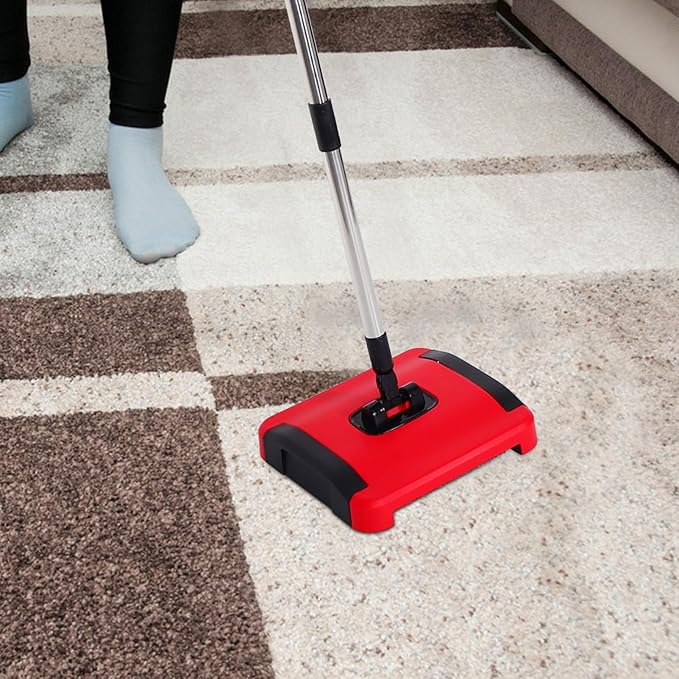 OUNONA Hand Push Floor Sweeper Manual Carpet Sweeper with Adjustable Height Multi-Surface Cleaning for Home Use Lightweight Handheld Carpet Cleaner with Stainless Steel and Pp Design