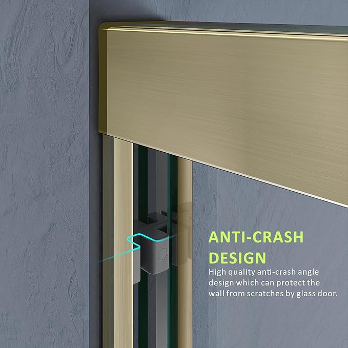 Shower Doors Glass Sliding 44-48 inch W x 72 inch H Bathroom Shower Enclosure Brushed Gold Finish,1/4" Tempered Certified Clear Glass Semi-Frameless Shower Glass Door